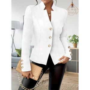 Women Casual Blazers Long Sleeve Business Outerwear Slim Fitting Single Breasted Jacket