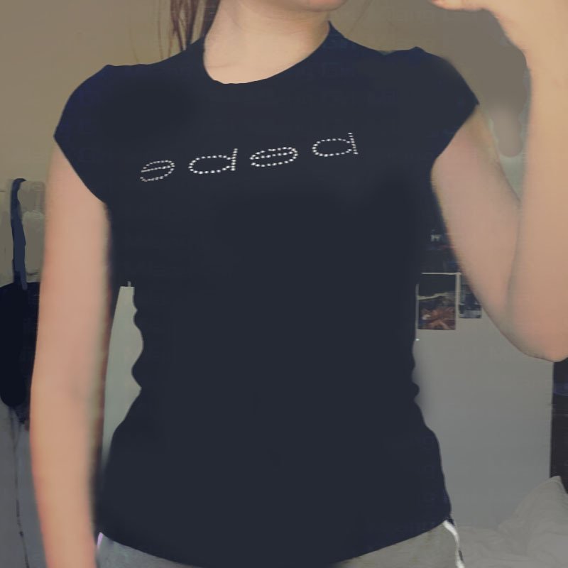 Letter Rhinestone Slim Fit Midriff-baring Top - Image 5