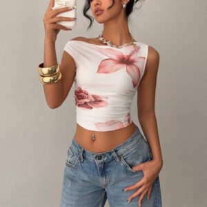 Off-the-shoulder T-shirt Sleeveless Slim Fit Cropped Top