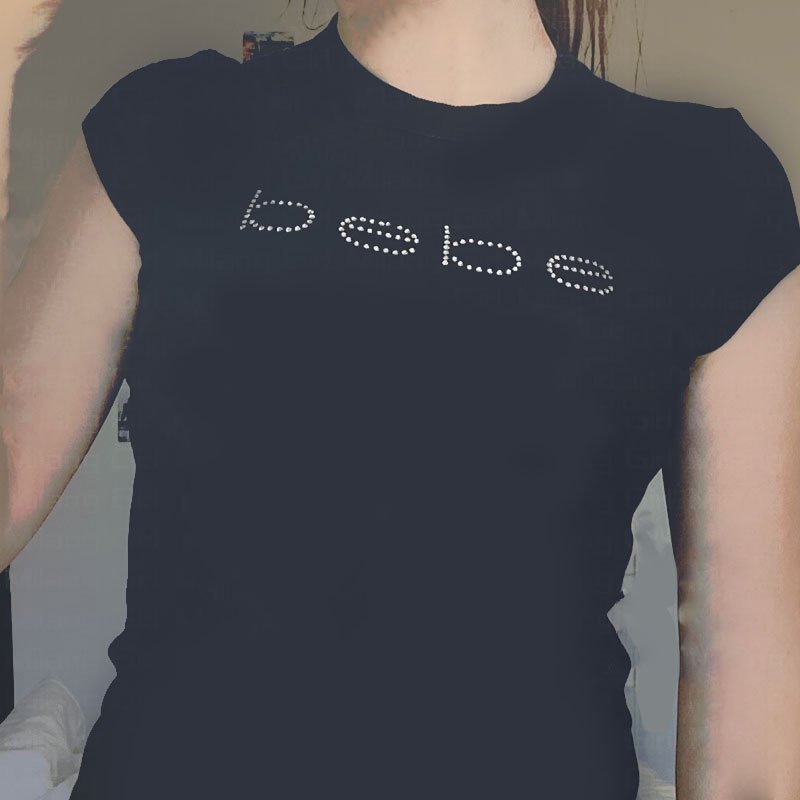 Letter Rhinestone Slim Fit Midriff-baring Top - Image 7
