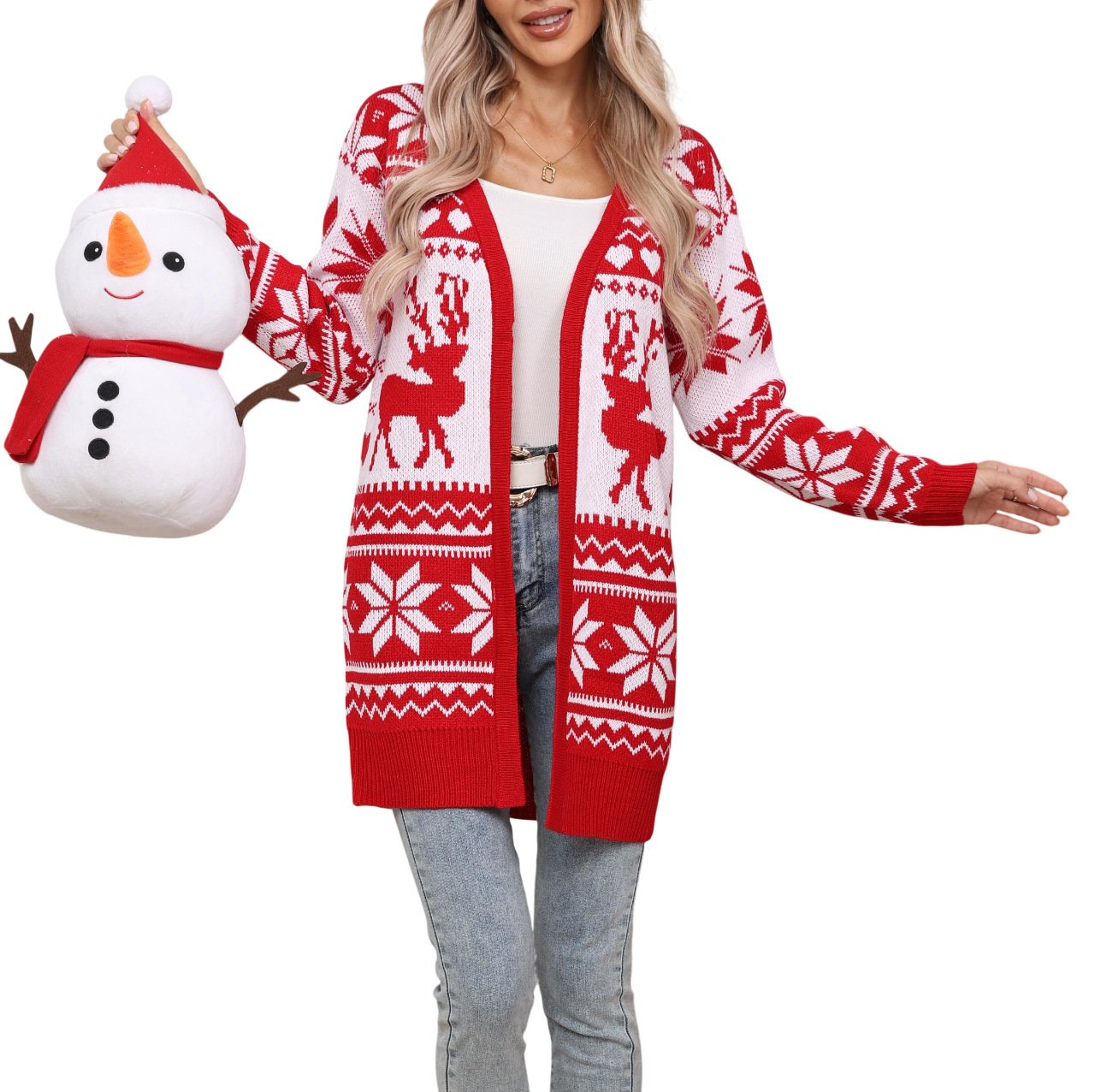 Elk Snowflake Embroidered Knitted Cardigan Coat For Women - Image 3