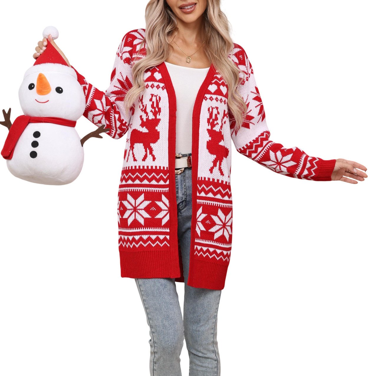 Elk Snowflake Embroidered Knitted Cardigan Coat For Women - Image 6