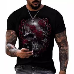 Printed Men's Short Sleeve Skull Head Round Neck T-shirt Hot Selling Short Sleeve