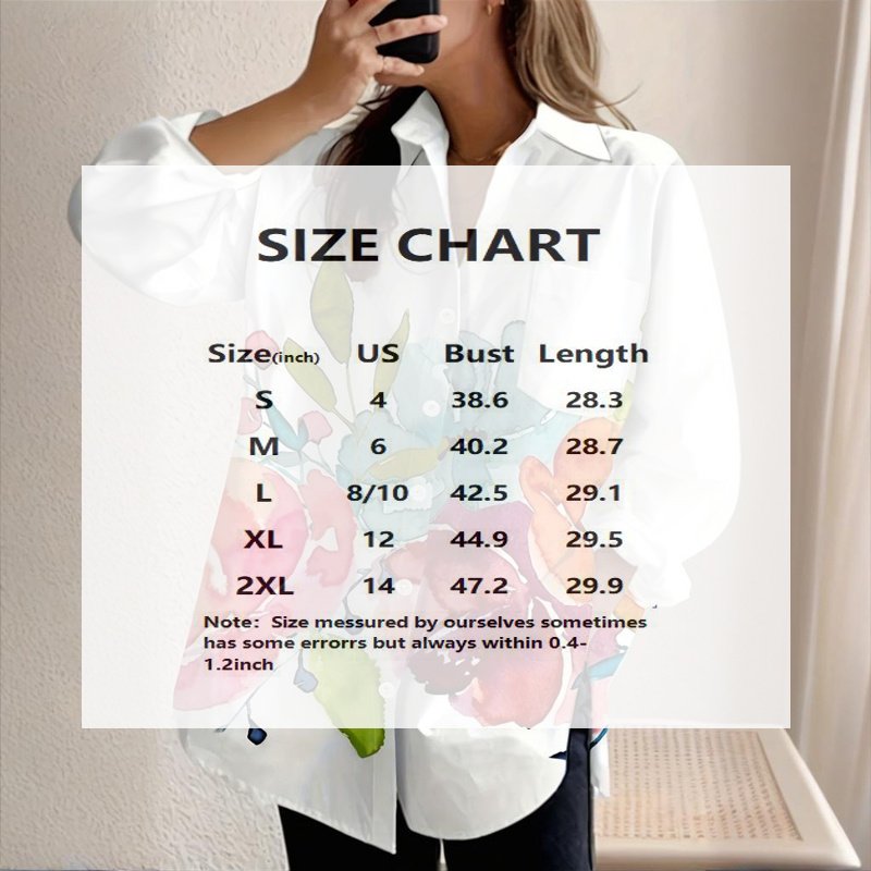 Women Long Sleeve Blouse With Colorful Floral Print - Chest Pocket Button-Up Shirt For Spring&Fall - Image 7