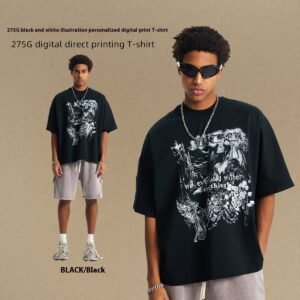 Male Black And White Illustration Personalized Printed T-shirt