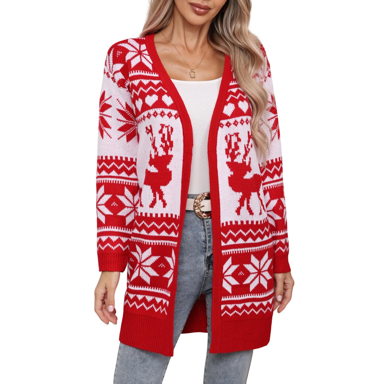 Elk Snowflake Embroidered Knitted Cardigan Coat For Women - Image 4