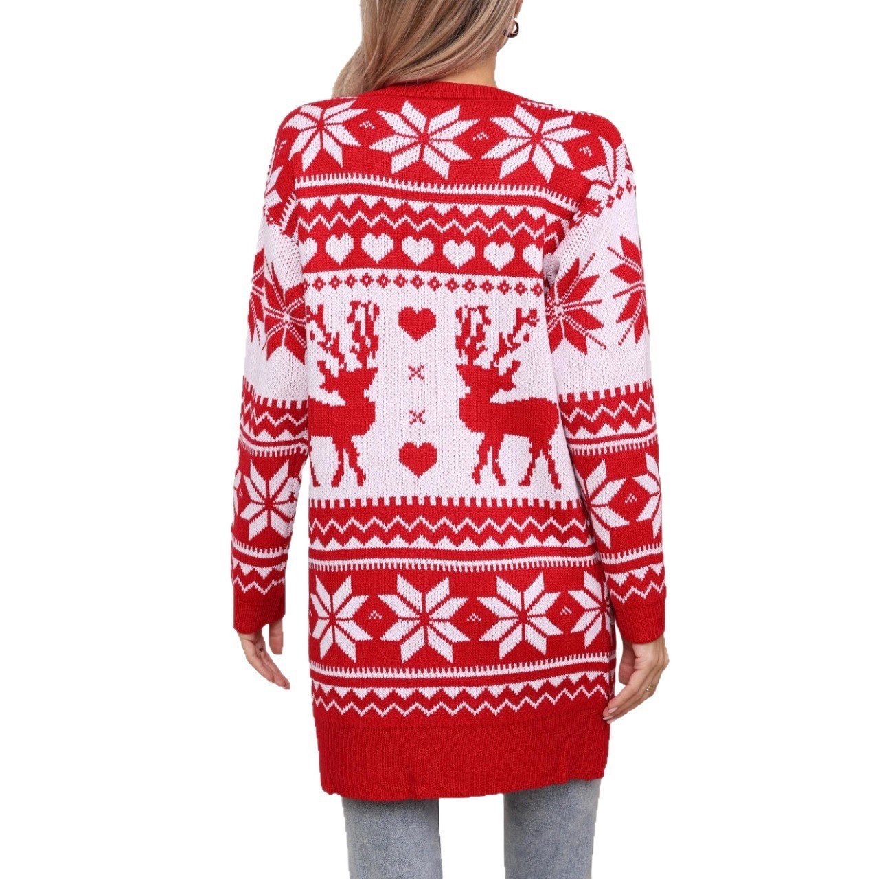 Elk Snowflake Embroidered Knitted Cardigan Coat For Women - Image 7