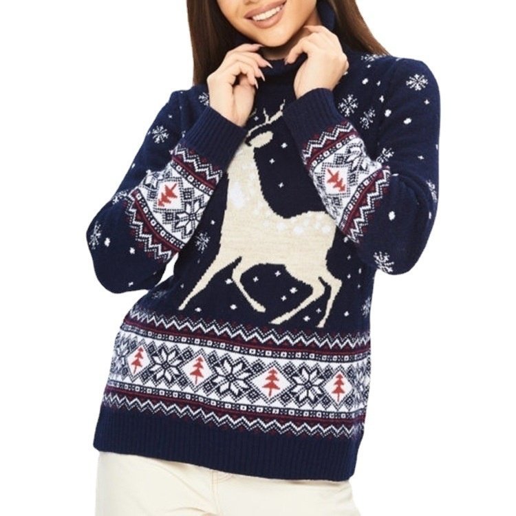 High Collar Loose Long Sleeve Snowflake Sweater For Women - Image 5