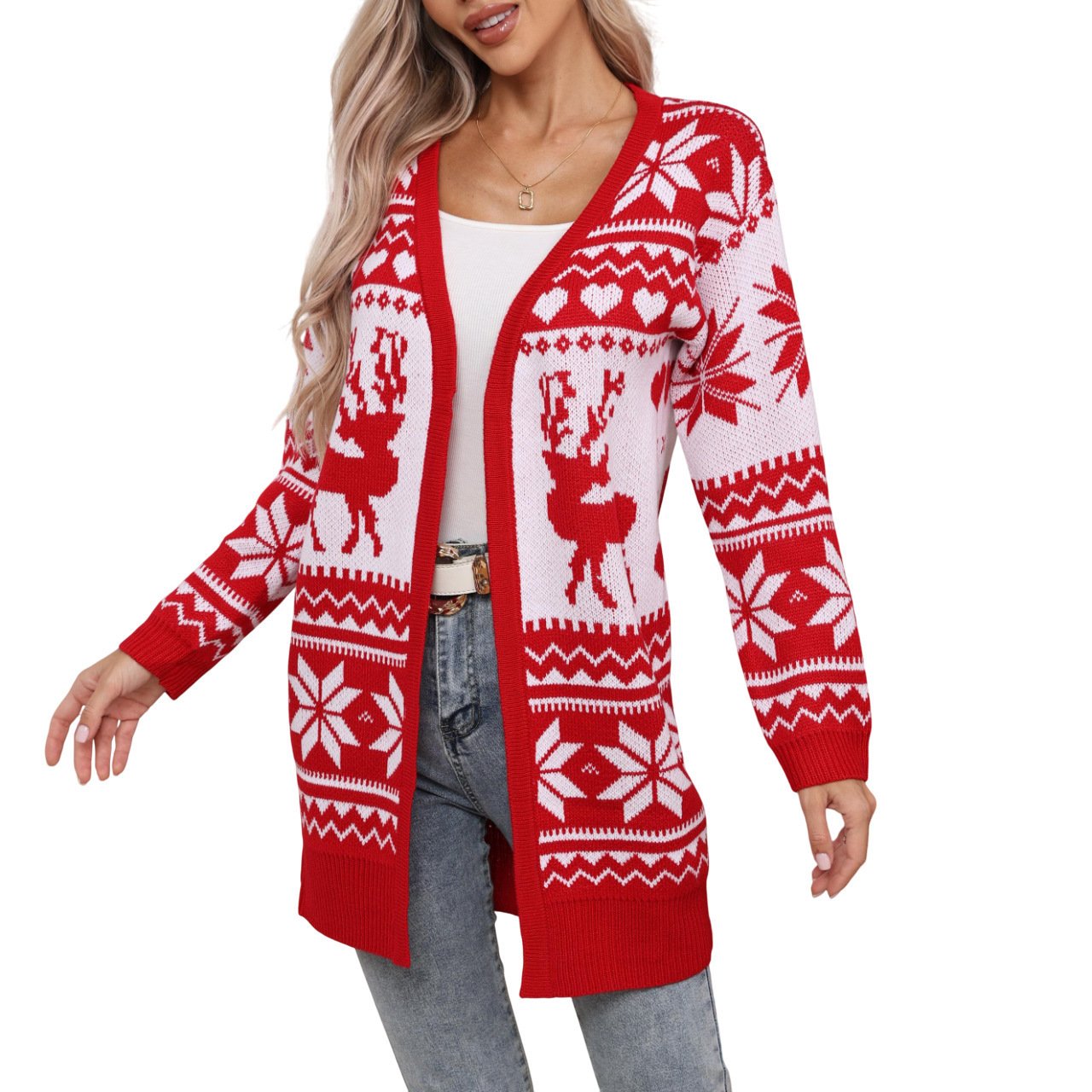 Elk Snowflake Embroidered Knitted Cardigan Coat For Women - Image 2